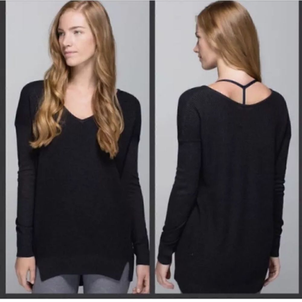 Lululemon The Sweater Life women's black waffle‎ knit sweater tunic top